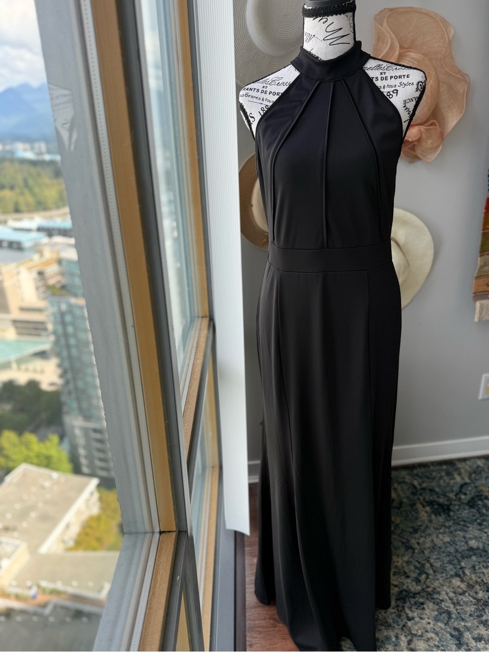 Elegant Black Halter Maxi Dress - size M